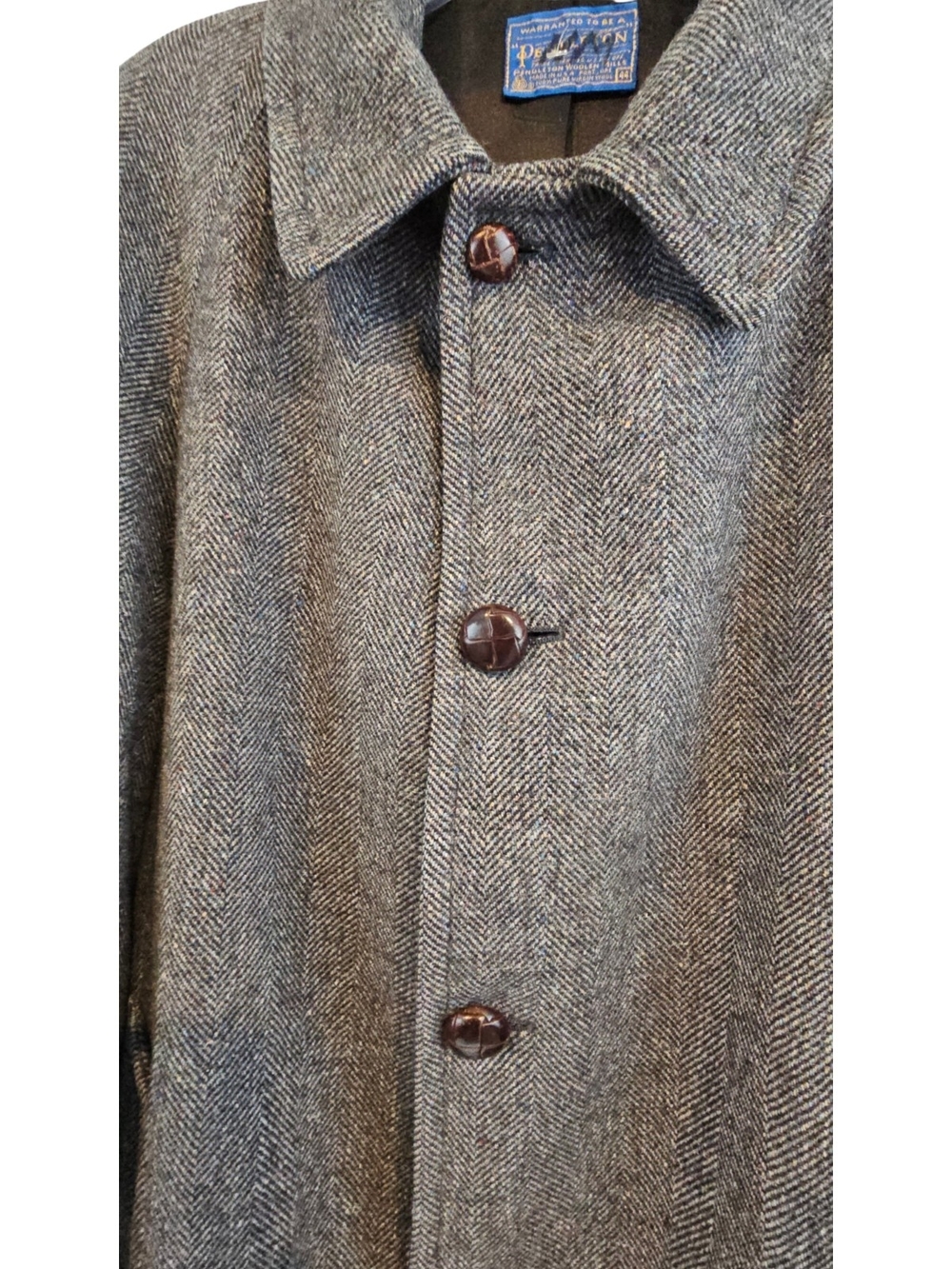 Vintage Pendleton Virgin Wool Herringbone Tweed Overcoat Car Coat Men's Size 44 - Picture 5 of 11